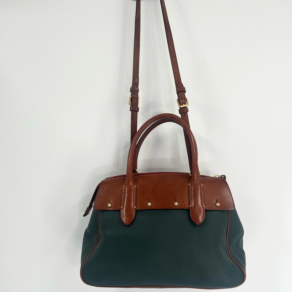 Vintage Dooney & Bourke Wilson Leather Satchel Handbag Purse, Forest Green/Tan - Picture 3 of 10
